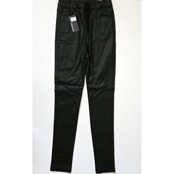 Apperloth A NWT S Button Fly Black Faux PU Leather Skinny Pants - Picture 4 of 7